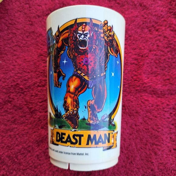 Vtg 1983 Mattel Masters of the Universe Man-at-Arms&Beast Man Plastic Deka Cup - Picture 6 of 12